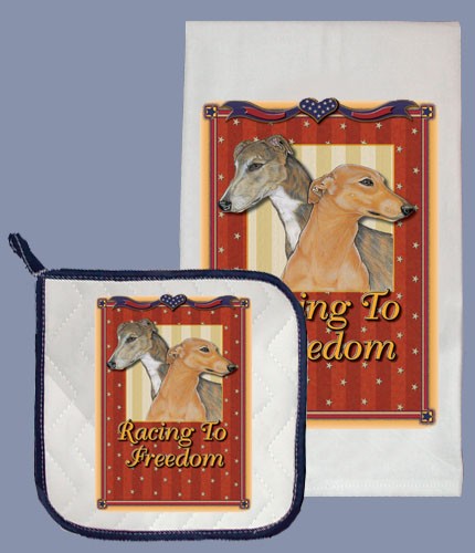 Picture of Pipsqueak Productions DP972PET Greyhound Dish Towel And Pot Holder Set