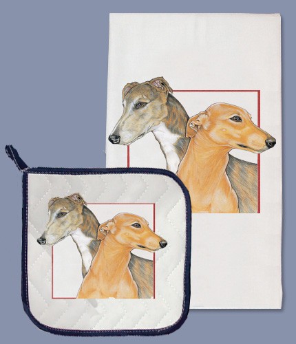 Picture of Pipsqueak Productions DP972 Greyhound Dish Towel And Pot Holder Set
