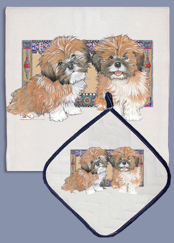 Picture of Pipsqueak Productions DP994B Lhasa Apso Dish Towel And Pot Holder Set