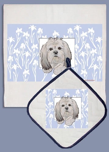 Picture of Pipsqueak Productions DP811 Lhasa Apso Dish Towel And Pot Holder Set