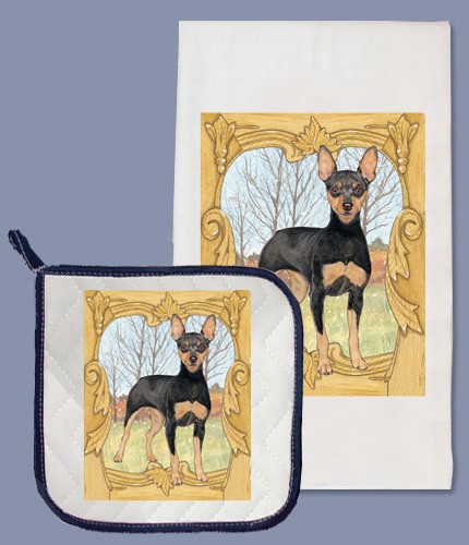 Picture of Pipsqueak Productions DP954B Miniature Pinscher Dish Towel And Pot Holder Set