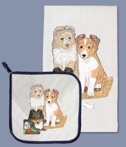 Picture of Pipsqueak Productions DP930 Sheltie Dish Towel And Pot Holder Set