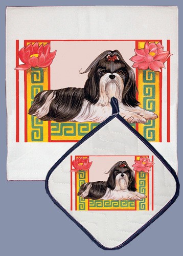 Picture of Pipsqueak Productions DP920 Shih-Tzu Dish Towel And Pot Holder Set