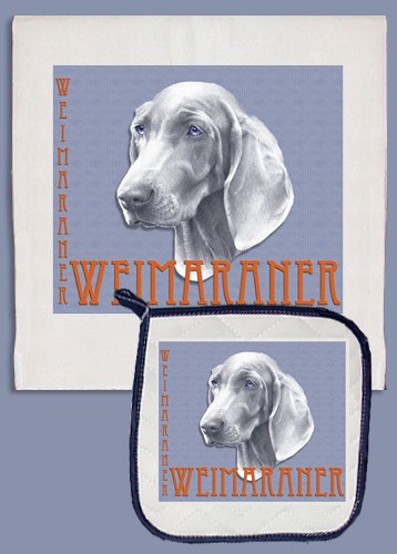 Picture of Pipsqueak Productions DP882B Weimaraner Dish Towel And Pot Holder Set