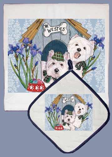 Picture of Pipsqueak Productions DP926 Westie Dish Towel And Pot Holder Set