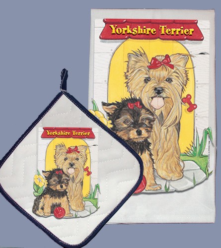 Picture of Pipsqueak Productions DP483 Yorkie Dish Towel And Pot Holder Set