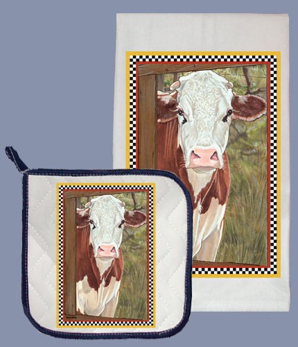 Picture of Pipsqueak Productions DP603 Cow Dish Towel And Pot Holder Set