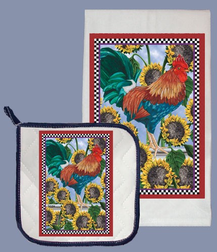 Picture of Pipsqueak Productions DP602 Rooster Dish Towel And Pot Holder Set