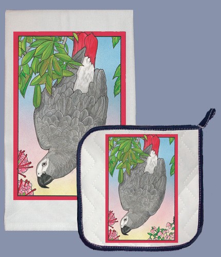 Picture of Pipsqueak Productions DP873 African Grey Dish Towel And Pot Holder Set