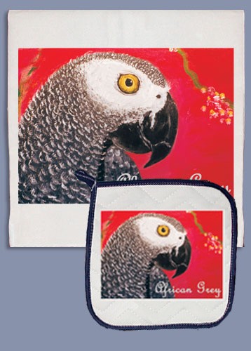 Picture of Pipsqueak Productions DP851 African Grey Dish Towel And Pot Holder Set