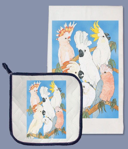 Picture of Pipsqueak Productions DP949 Cockatoo Dish Towel And Pot Holder Set