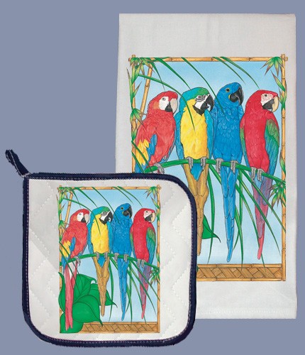 Picture of Pipsqueak Productions DP871 Macaw Dish Towel And Pot Holder Set