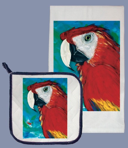 Picture of Pipsqueak Productions DP879 Macaw Dish Towel And Pot Holder Set