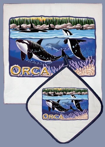 Picture of Pipsqueak Productions DP801 Orca Dish Towel And Pot Holder Set