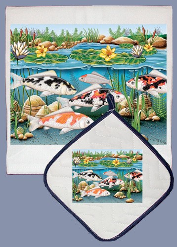 Picture of Pipsqueak Productions DP806 Koi Dish Towel And Pot Holder Set