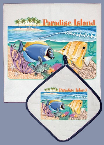 Picture of Pipsqueak Productions DP803 Blue Surgeon And Butterfly Fish Dish Towel And Pot Holder Set