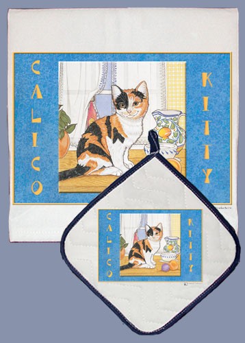 Picture of Pipsqueak Productions DP941 Cat Dish Towel And Pot Holder Set