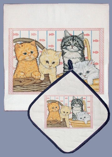 Picture of Pipsqueak Productions DP485 Cat Dish Towel And Pot Holder Set