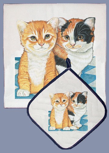 Picture of Pipsqueak Productions DP939 Cat Dish Towel And Pot Holder Set