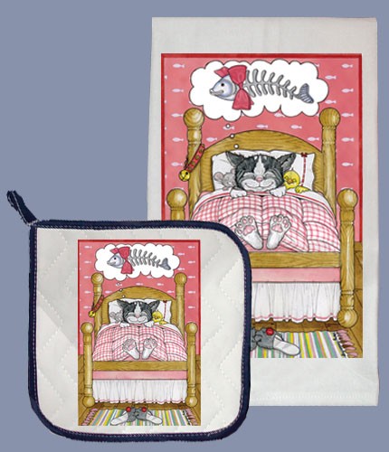 Picture of Pipsqueak Productions DP437 Cat Dish Towel And Pot Holder Set