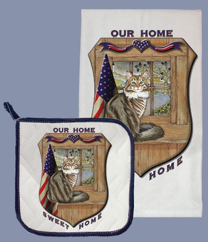 Picture of Pipsqueak Productions DP987 Maine Coon Dish Towel And Pot Holder Set