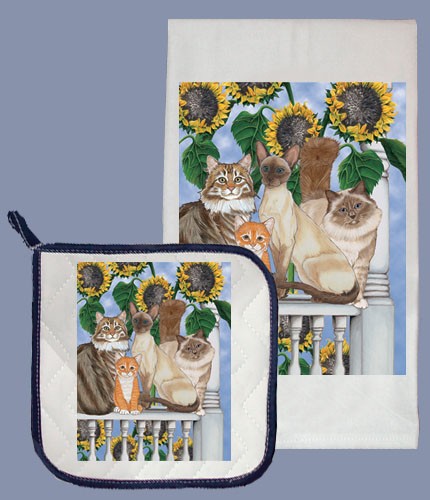 Picture of Pipsqueak Productions DP876 Cat Dish Towel And Pot Holder Set