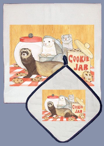 Picture of Pipsqueak Productions DP950 Ferret Dish Towel And Pot Holder Set