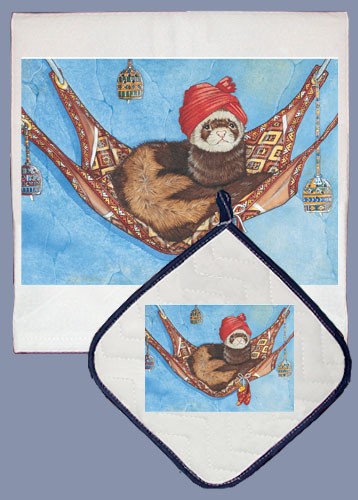 Picture of Pipsqueak Productions DP974 Ferret Dish Towel And Pot Holder Set