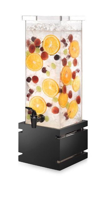 LD121 Beverage Dispenser- 2 Gal Square with Black Gloss Bamboo Base & Ice Basket -  Rosseto Serving Solutions