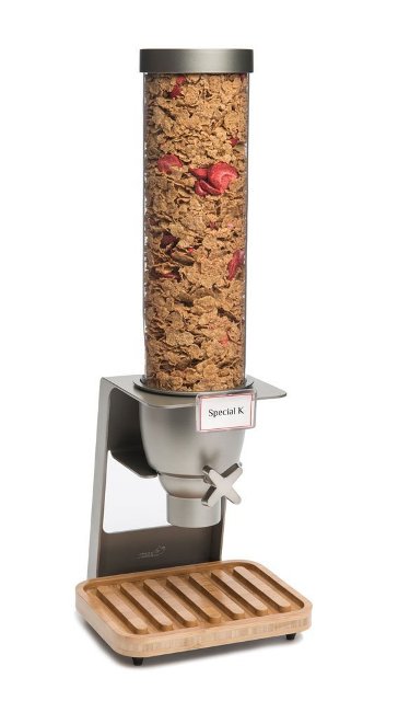 EZ545 Single Container Table-Top Cereal Dispenser with Bamboo Tray- 1.3 Gallon -  Rosseto Serving Solutions