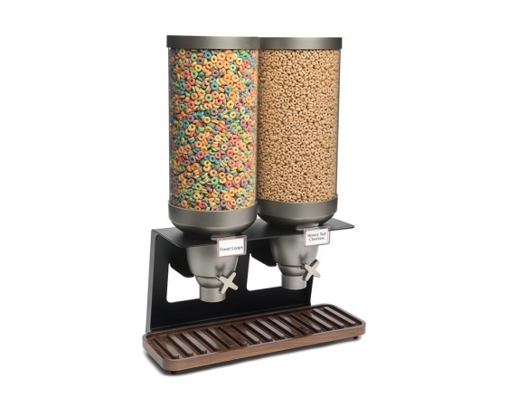 Picture of Rosseto Serving Solutions EZ541 Double Container XL Table-Top Cereal Dispenser with Walnut Tray- 7 Gallon