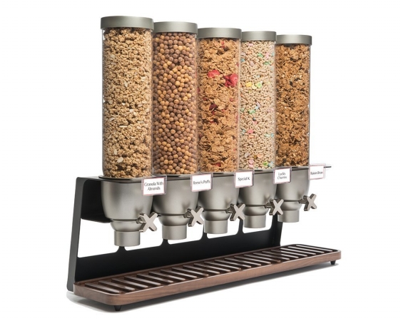 Picture of Rosseto Serving Solutions EZ522 Container Table-Top Cereal Dispenser with Walnut Tray- 6.5-Gallon
