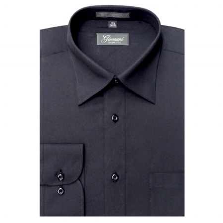 CLG1002-17 1-2x32-33 Mens Solid Color Dress Shirt, Black