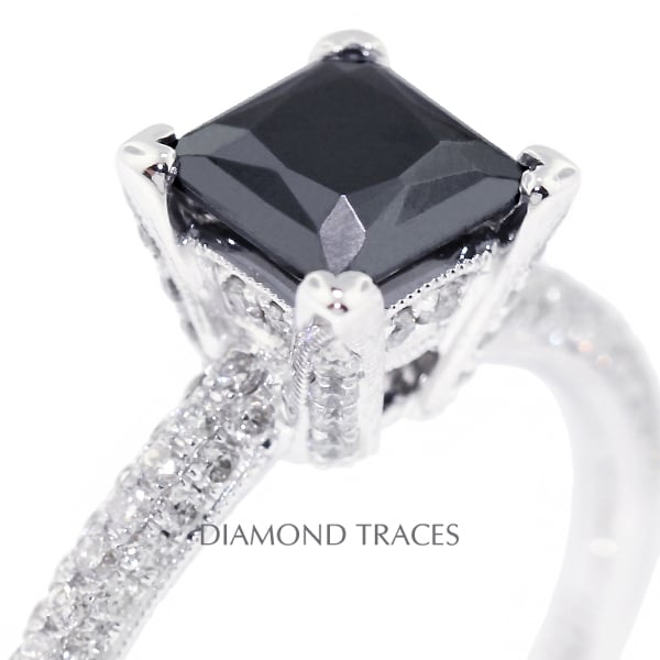 Picture of Diamond Traces D-M7993-KR7772_XD150-3906 1.52 Carat Total Natural Diamonds 18K White Gold V-Prong Setting Engagement Ring with Milgrains Engagement Ring