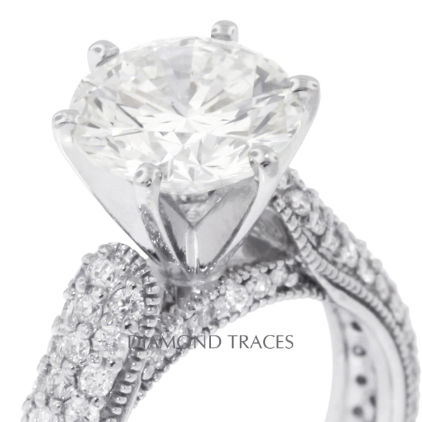 Picture of Diamond Traces D-L3429-1-ENS1452-A-7210 1.81 Carat Total Natural Diamonds 14K White Gold 6-Prong Setting Engagement Ring with Milgrains Engagement Ring