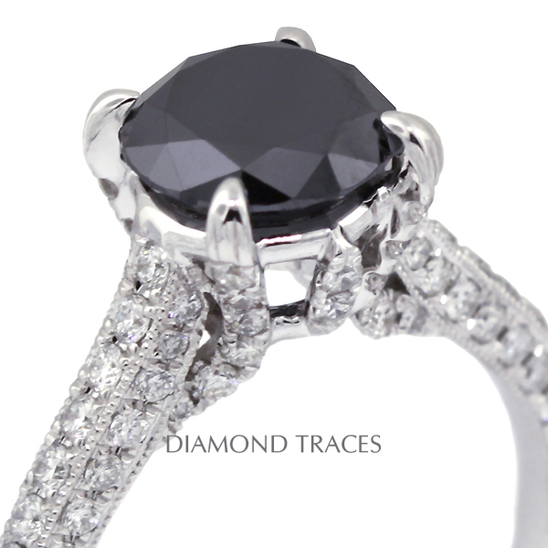 Picture of Diamond Traces D-M8041-KR7142_XD200-4001 2.62 Carat Total Natural Diamonds 18K White Gold 4-Prong Setting Engagement Ring with Milgrains Engagement Ring