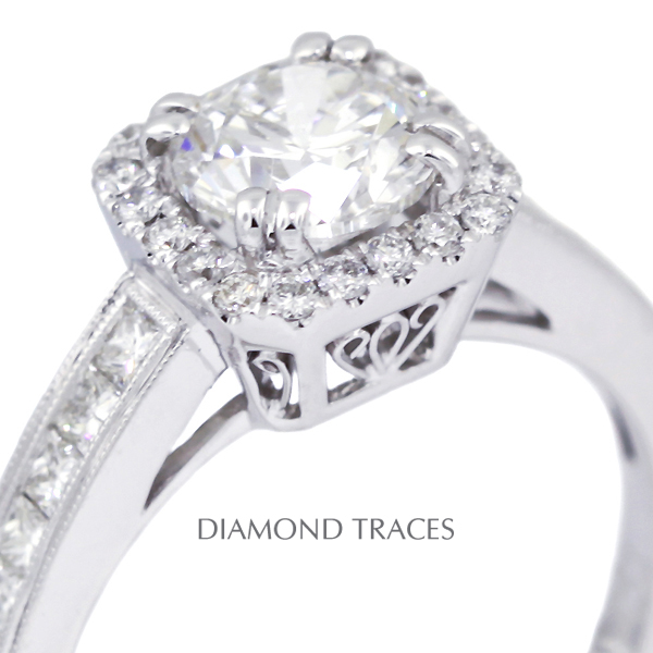 Picture of Diamond Traces D-L2856-2-KR6227_XD100-4539 1.51 Carat Total Natural Diamonds 18K White Gold 4-Prong Setting Engagement Ring with Milgrains Engagement Ring