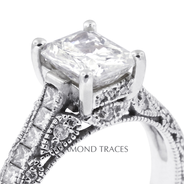 Picture of Diamond Traces D-L2757-1-ENR6841-1578 2.16 Carat Total Natural Diamonds 14K White Gold 4-Prong Setting Engagement Ring with Milgrains Engagement Ring