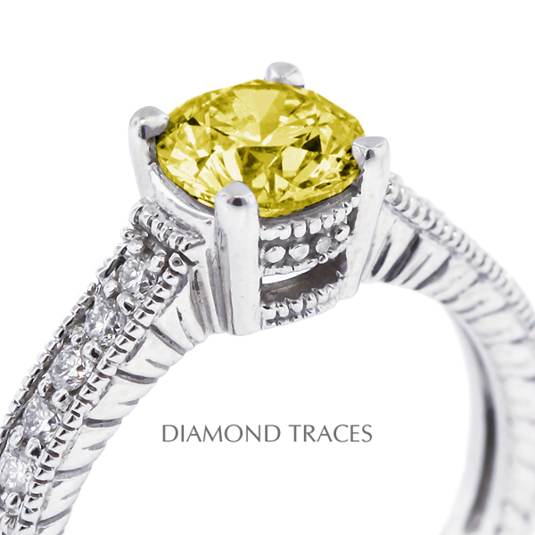 Picture of Diamond Traces D-M7730-ENR645-7032 1.37 Carat Total Natural Diamonds 14K White Gold 4-Prong Setting Engagement Ring with Milgrains Engagement Ring