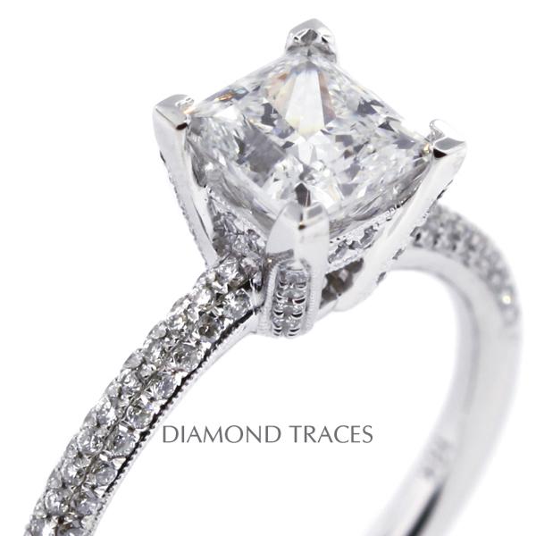 Picture of Diamond Traces D-L3428-1-KR7772_XD100-7393 1.68 Carat Total Natural Diamonds 18K White Gold V-Prong Setting Engagement Ring with Milgrains Engagement Ring