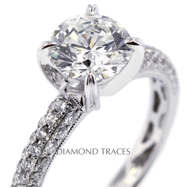 Picture of Diamond Traces D-L2387-1-KR7313_XD150-7484 1.72 Carat Total Natural Diamonds 18K White Gold 4-Prong Setting Engagement Ring with Milgrains Engagement Ring