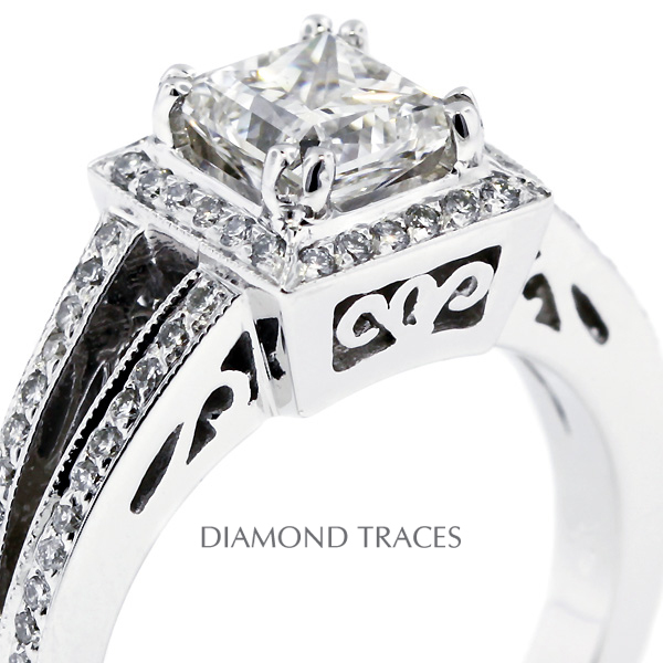 Picture of Diamond Traces D-L3475-2-CM004_Princess-2169 1.66 Carat Total Natural Diamonds 18K White Gold 4-Prong Setting Split Shank Engagement Ring