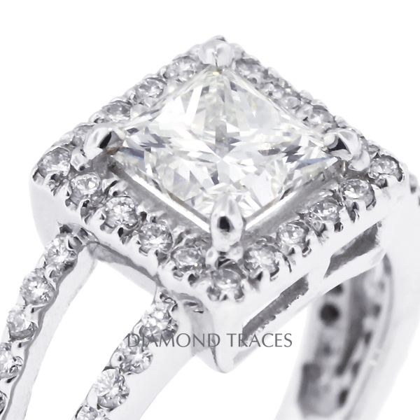 Picture of Diamond Traces D-L2335-1-ENR7271-4655 2.02 Carat Total Natural Diamonds 14K White Gold 4-Prong Setting Split Shank Engagement Ring