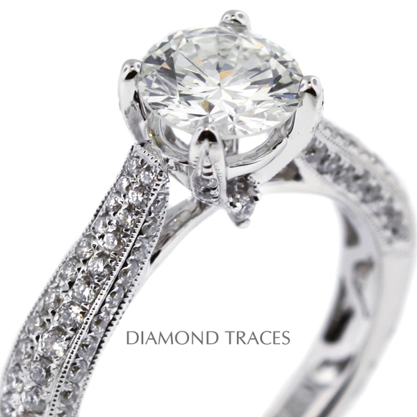 Picture of Diamond Traces D-J1011-2-KR7866_XD100-4717 1.86 Carat Total Natural Diamonds 18K White Gold 4-Prong Setting Engagement Ring with Milgrains Engagement Ring