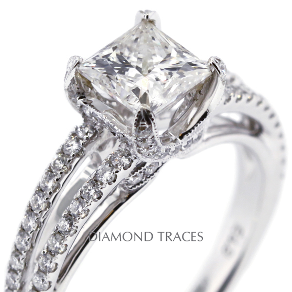 Picture of Diamond Traces D-L2799-2-KR7146_XD100-8278 1.80 Carat Total Natural Diamonds 18K White Gold 4-Prong Setting Split Shank Engagement Ring