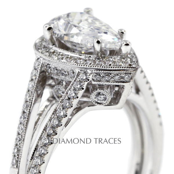 Picture of Diamond Traces D-L2489-1-KR6558_XD9x6-9745 1.69 Carat Total Natural Diamonds 18K White Gold 5-Prong Setting Split Shank Engagement Ring