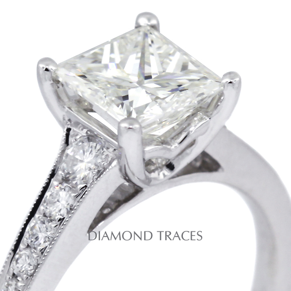 Picture of Diamond Traces D-P1206-71-KR8649_XD150-4739 1.81 Carat Total Natural Diamonds 18K White Gold 4-Prong Setting Engagement Ring with Milgrains Engagement Ring
