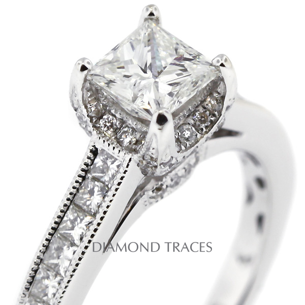 Picture of Diamond Traces D-P1206-21-KR6773_XD100-7042 1.94 Carat Total Natural Diamonds 18K White Gold 4-Prong Setting Engagement Ring with Milgrains Engagement Ring