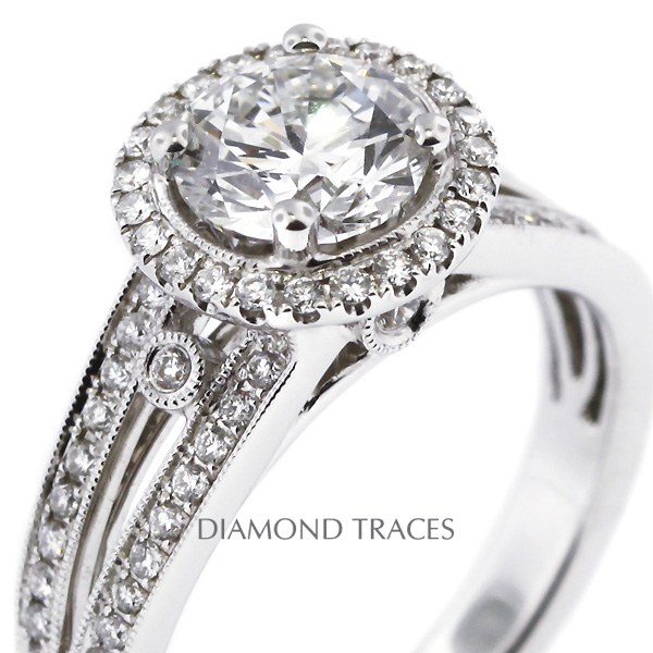 Picture of Diamond Traces D-J1384-2-CM011_Round-8955 1.83 Carat Total Natural Diamonds 18K White Gold 4-Prong Setting Split Shank Engagement Ring