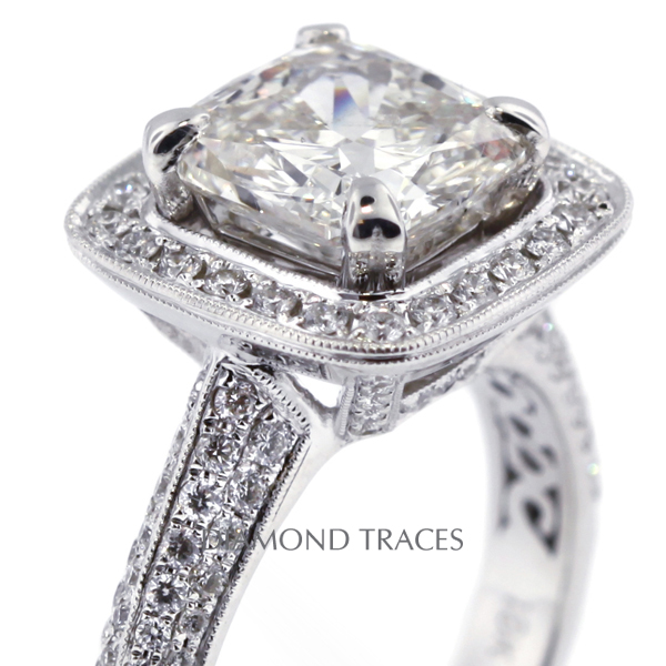 Picture of Diamond Traces D-L3377-2-KR7911_XD250-6156 2.51 Carat Total Natural Diamonds 18K White Gold 4-Prong Setting Engagement Ring with Milgrains Engagement Ring